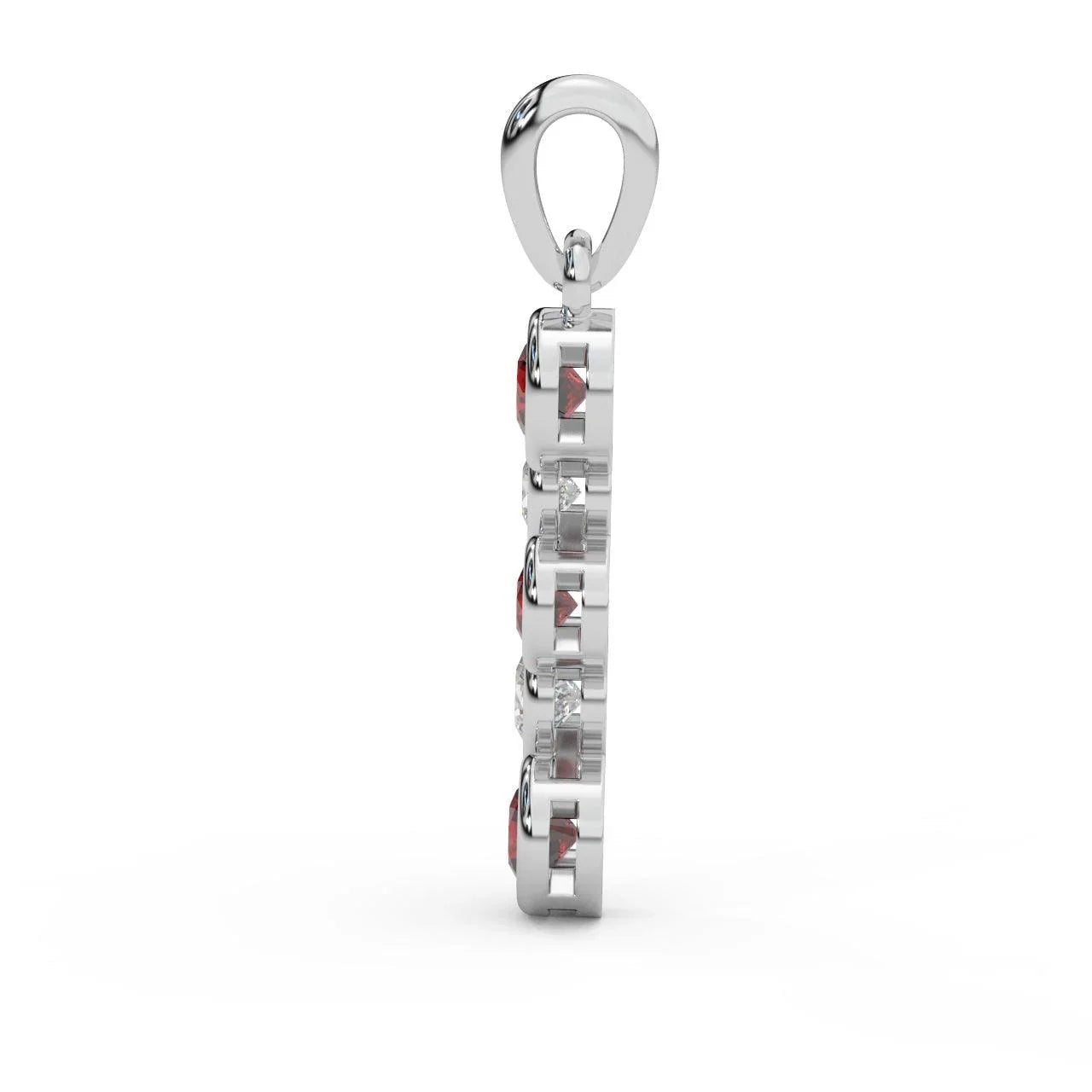 Ruby , Sapphire , Emerald & Diamond Bezel Set Bubble Pendant in White Gold