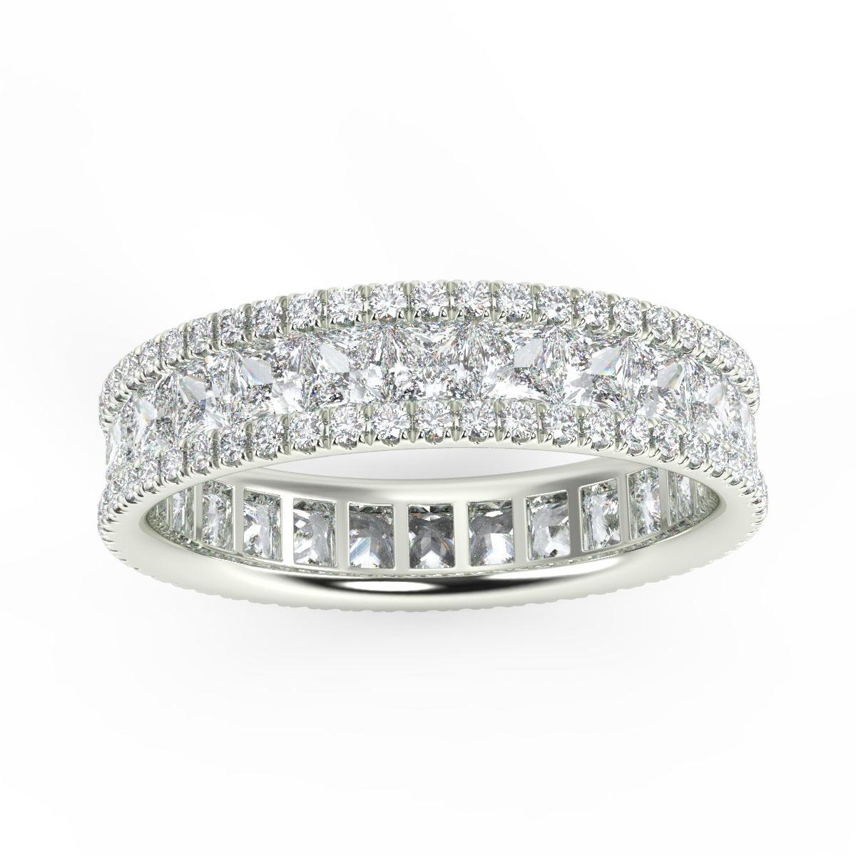 Princess and Round Diamond Triple Row Full Eternity Ring in 2.00 - 3.00 CT Platinum / 18K Gold