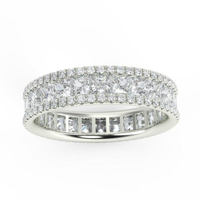 Princess and Round Diamond Triple Row Full Eternity Ring in 2.00 - 3.00 CT Platinum / 18K Gold