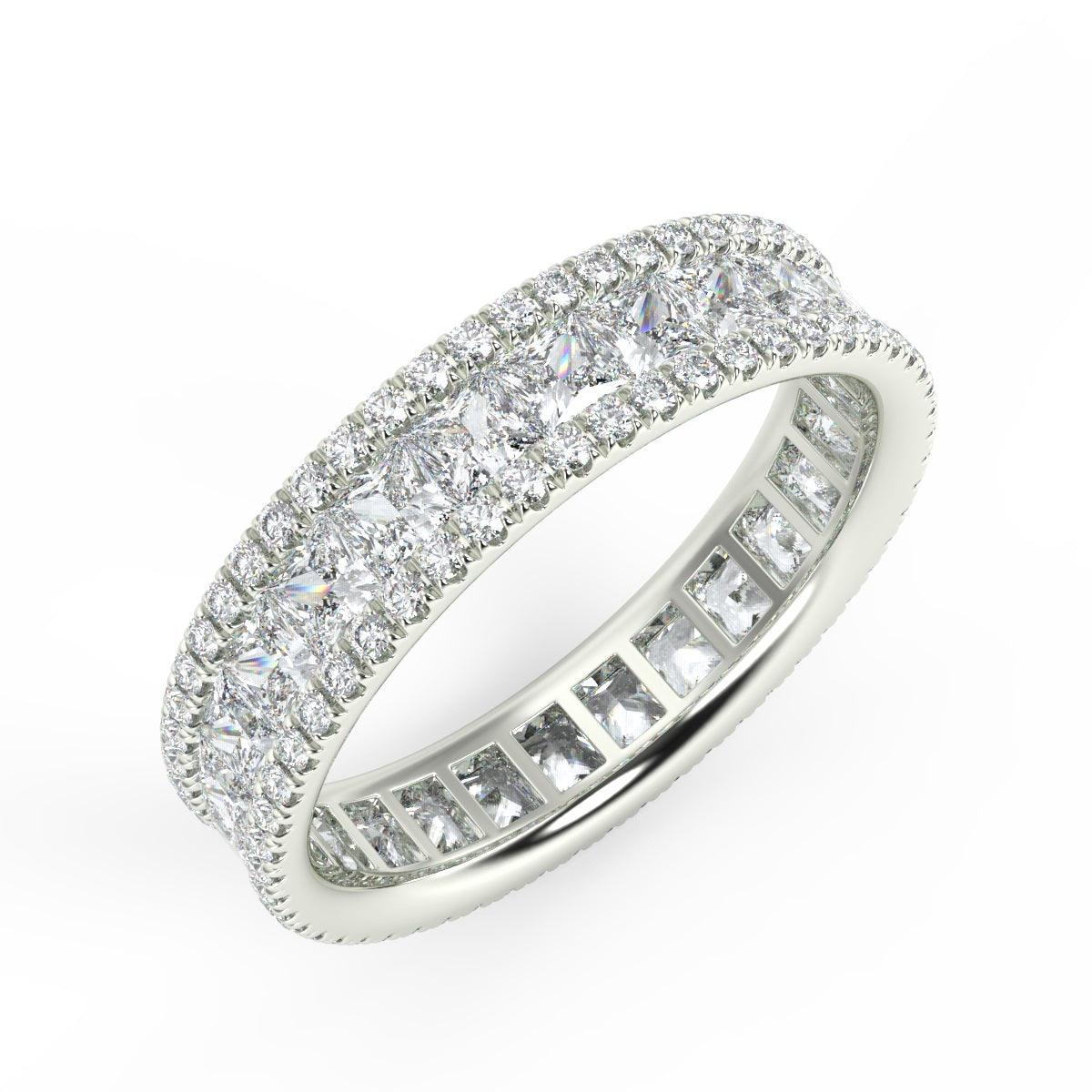 Princess and Round Diamond Triple Row Full Eternity Ring in 2.00 - 3.00 CT Platinum / 18K Gold