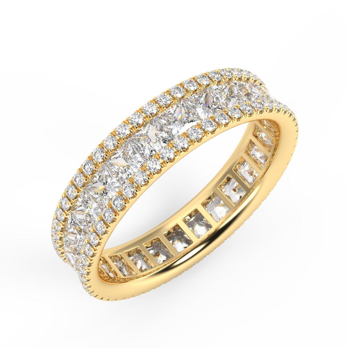 Princess and Round Diamond Triple Row Full Eternity Ring in 2.00 - 3.00 CT Platinum / 18K Gold