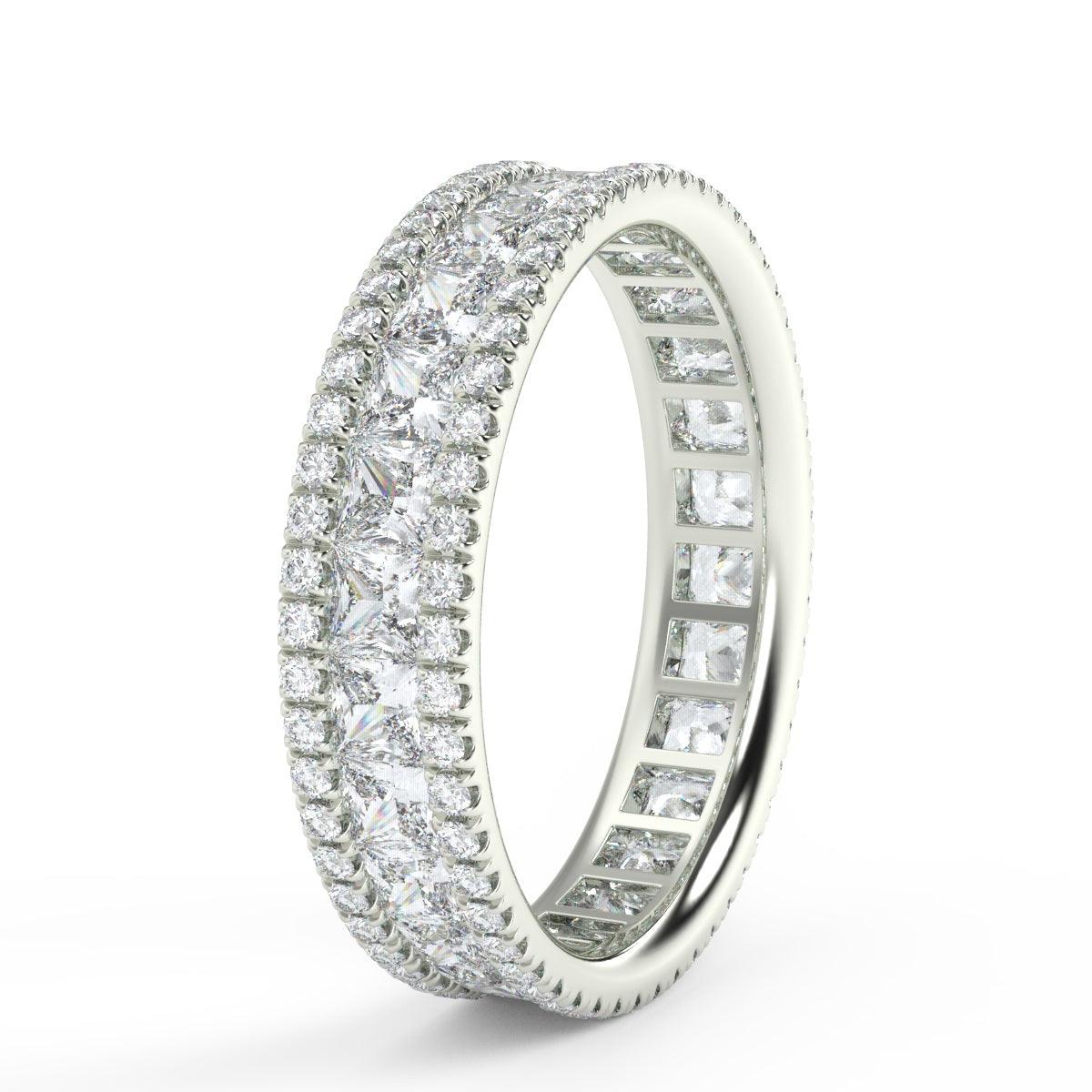 Princess and Round Diamond Triple Row Full Eternity Ring in 2.00 - 3.00 CT Platinum / 18K Gold