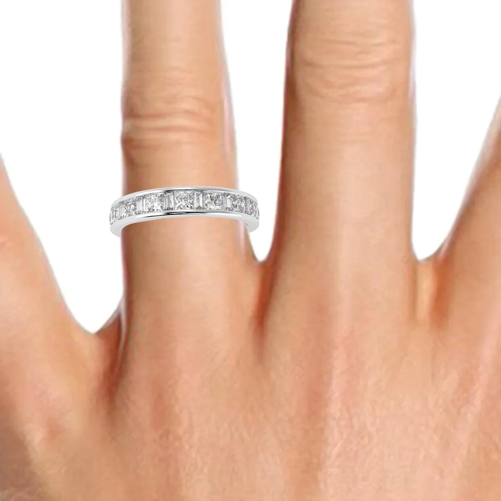 Princess and Baguette Diamond Half eternity Ring in Platinum & 18K Gold - 0.70ct - 2.00ct