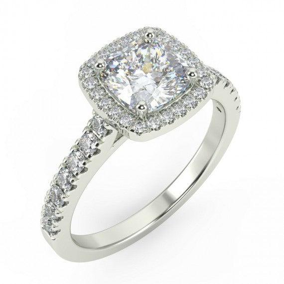 1.00 Carat Cushion Halo Diamond Engagement Ring, Platinum , 18K Gold