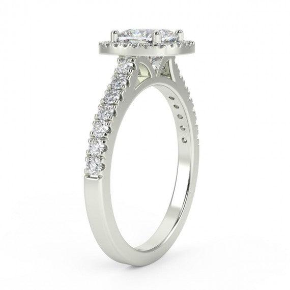 1.00 Carat Cushion Halo Diamond Engagement Ring, Platinum , 18K Gold