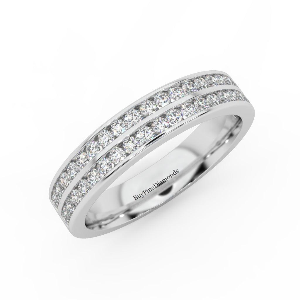 4MM Natural Round Diamond Half Eternity Ring Two Row Channel Set - 0.55 Carat