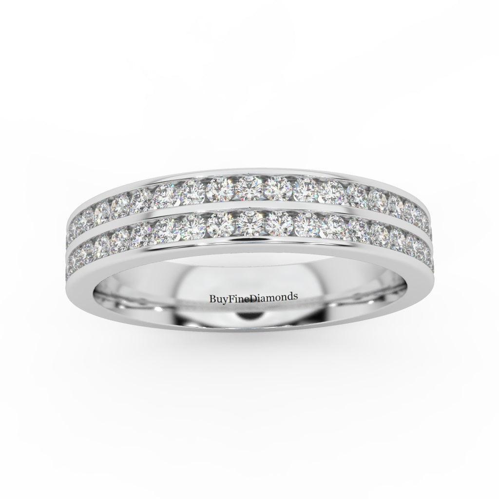 4MM Natural Round Diamond Half Eternity Ring Two Row Channel Set - 0.55 Carat