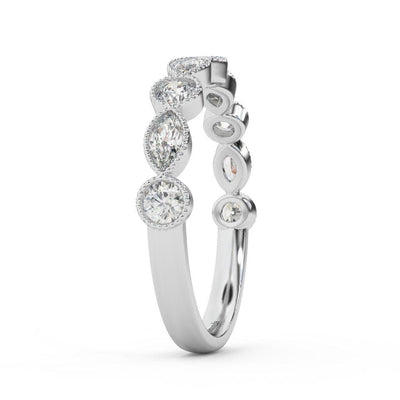 Natural Round & Marquise Diamond Half Eternity Wedding Ring - 0.70 Carat