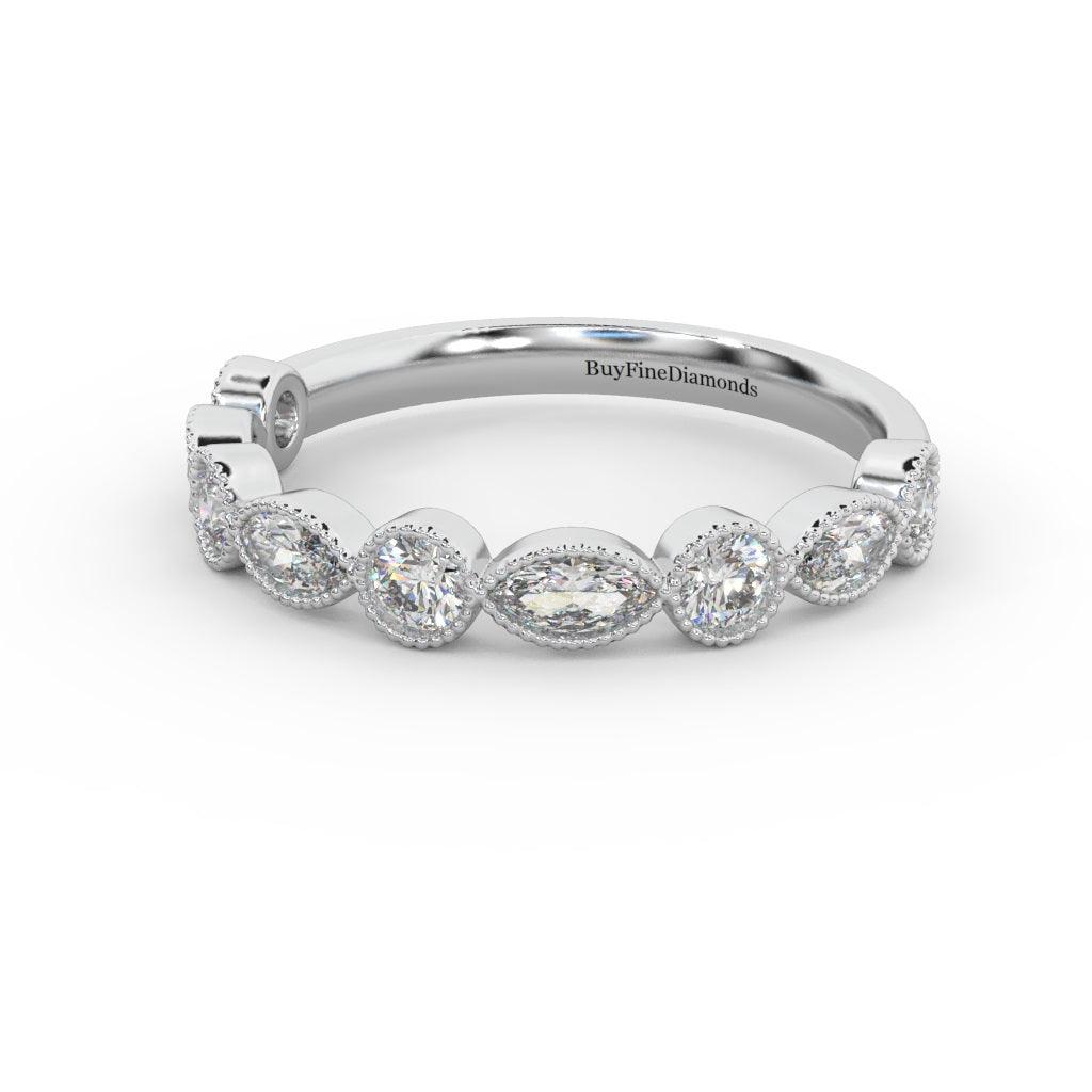 Natural Round & Marquise Diamond Half Eternity Wedding Ring - 0.70 Carat