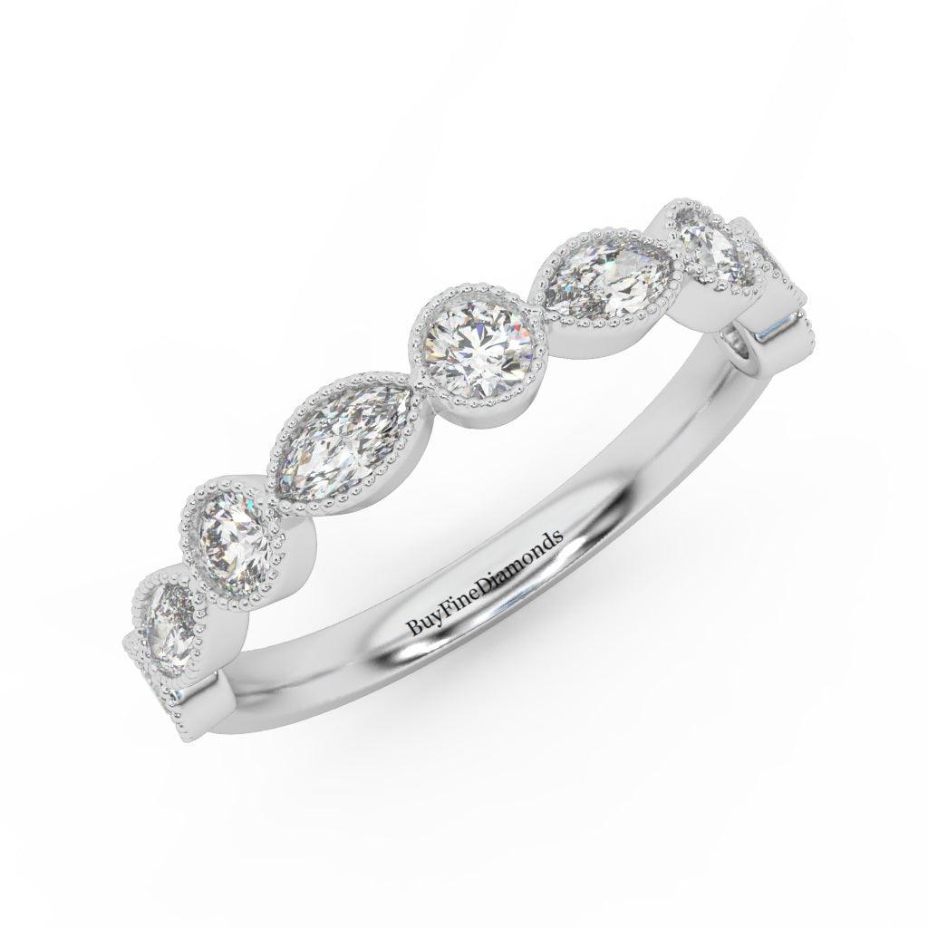 Natural Round & Marquise Diamond Half Eternity Wedding Ring - 0.70 Carat