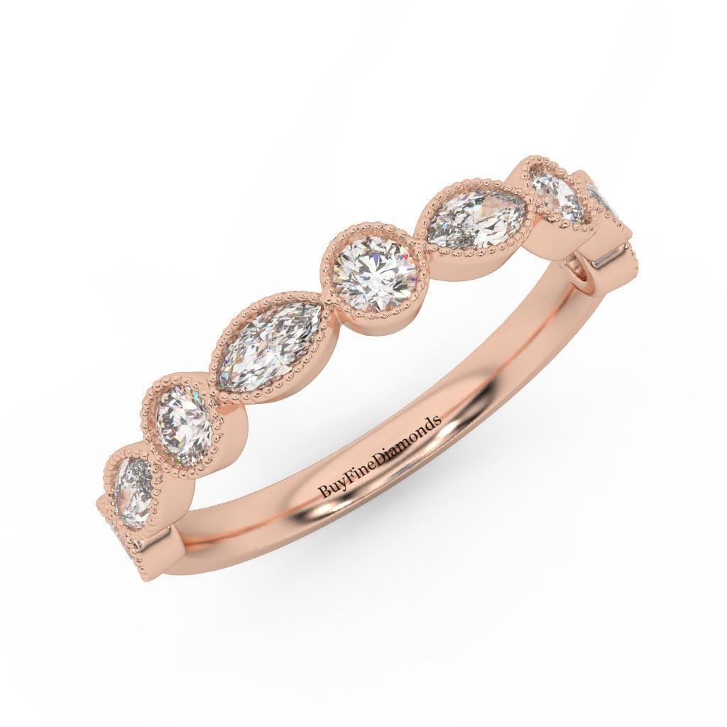 Natural Round & Marquise Diamond Half Eternity Wedding Ring - 0.70 Carat