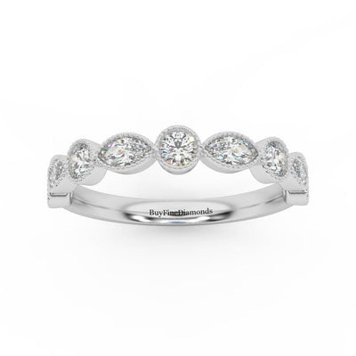 Natural Round & Marquise Diamond Half Eternity Wedding Ring - 0.70 Carat