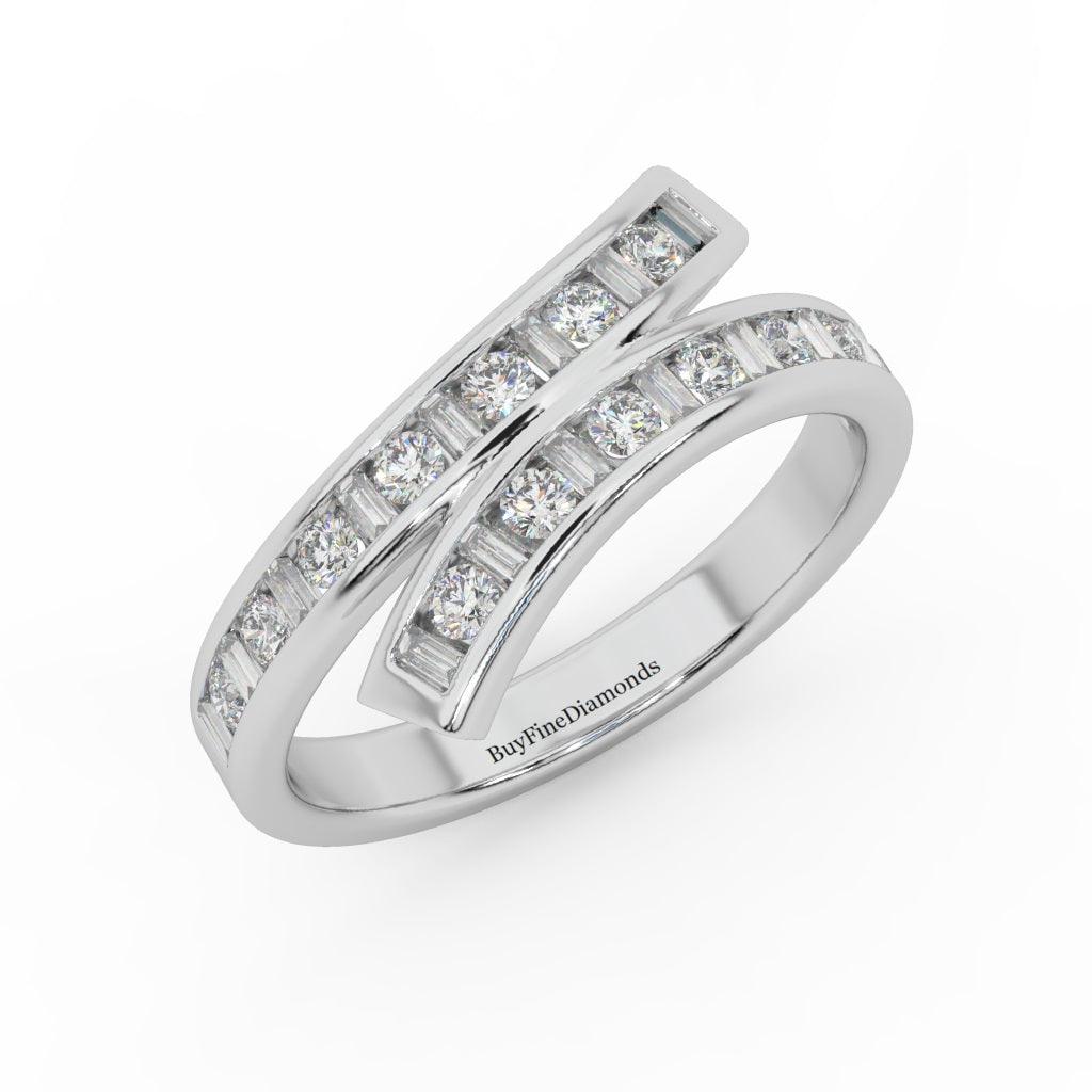 Natural Round & Baguette Diamond Designer Eternity Ring- 0.70 Carat