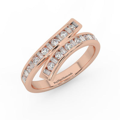 Natural Round & Baguette Diamond Designer Eternity Ring- 0.70 Carat