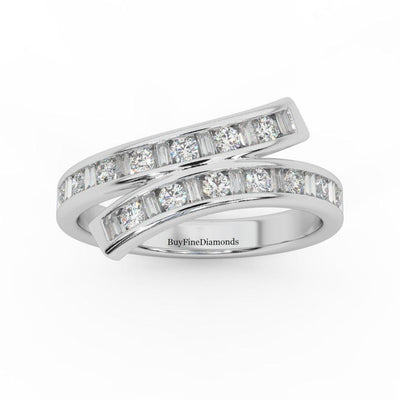 Natural Round & Baguette Diamond Designer Eternity Ring- 0.70 Carat