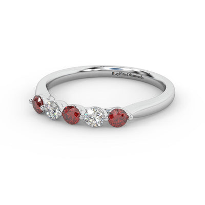 Natural Red Ruby Round & Diamond Women's Wedding Band - 0.40 Carat