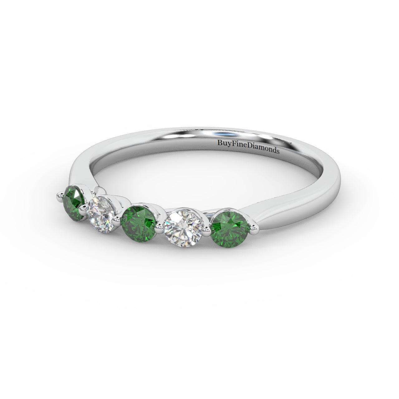 Natural Green Emerald Round & Diamond Women's Wedding Band - 0.40 Carat