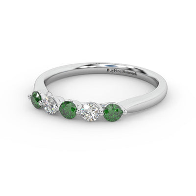 Natural Green Emerald Round & Diamond Women's Wedding Band - 0.40 Carat