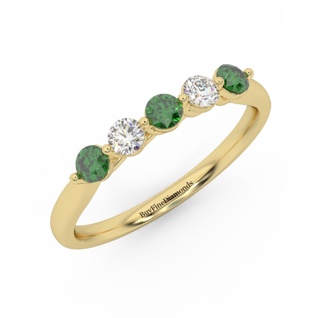 Natural Green Emerald Round & Diamond Women's Wedding Band - 0.40 Carat