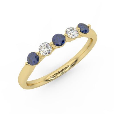 Natural Blue Sapphire Round & Diamond Women's Wedding Band - 0.40 Carat