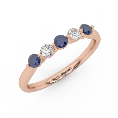 Natural Blue Sapphire Round & Diamond Women's Wedding Band - 0.40 Carat