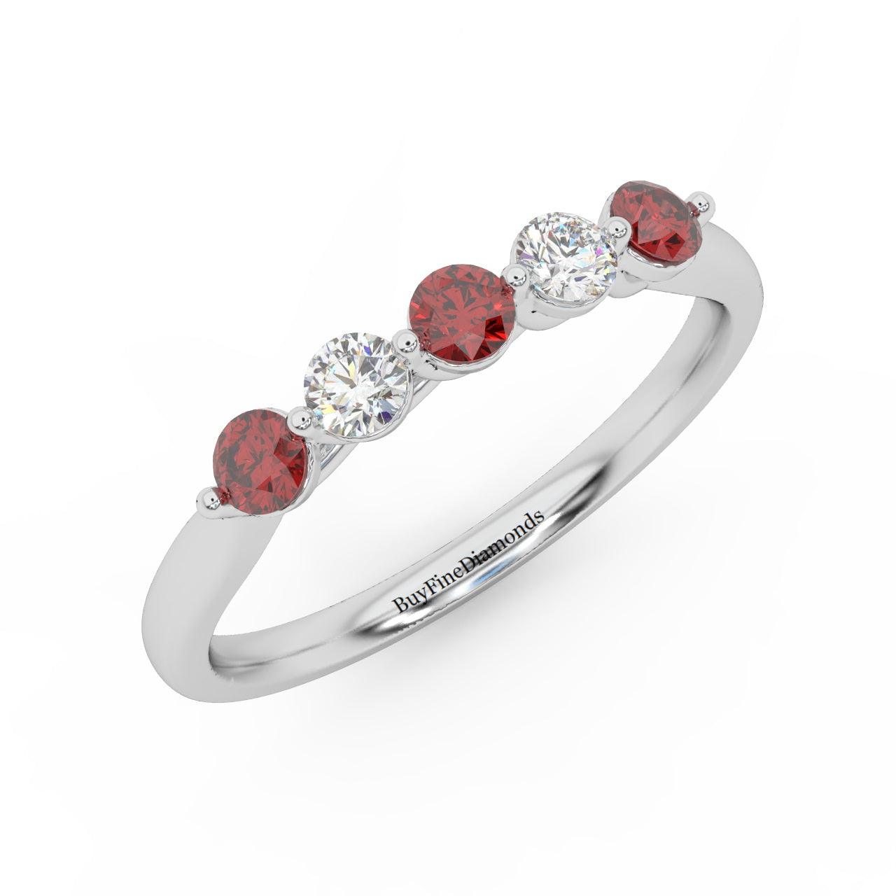 Natural Red Ruby Round & Diamond Women's Wedding Band - 0.40 Carat