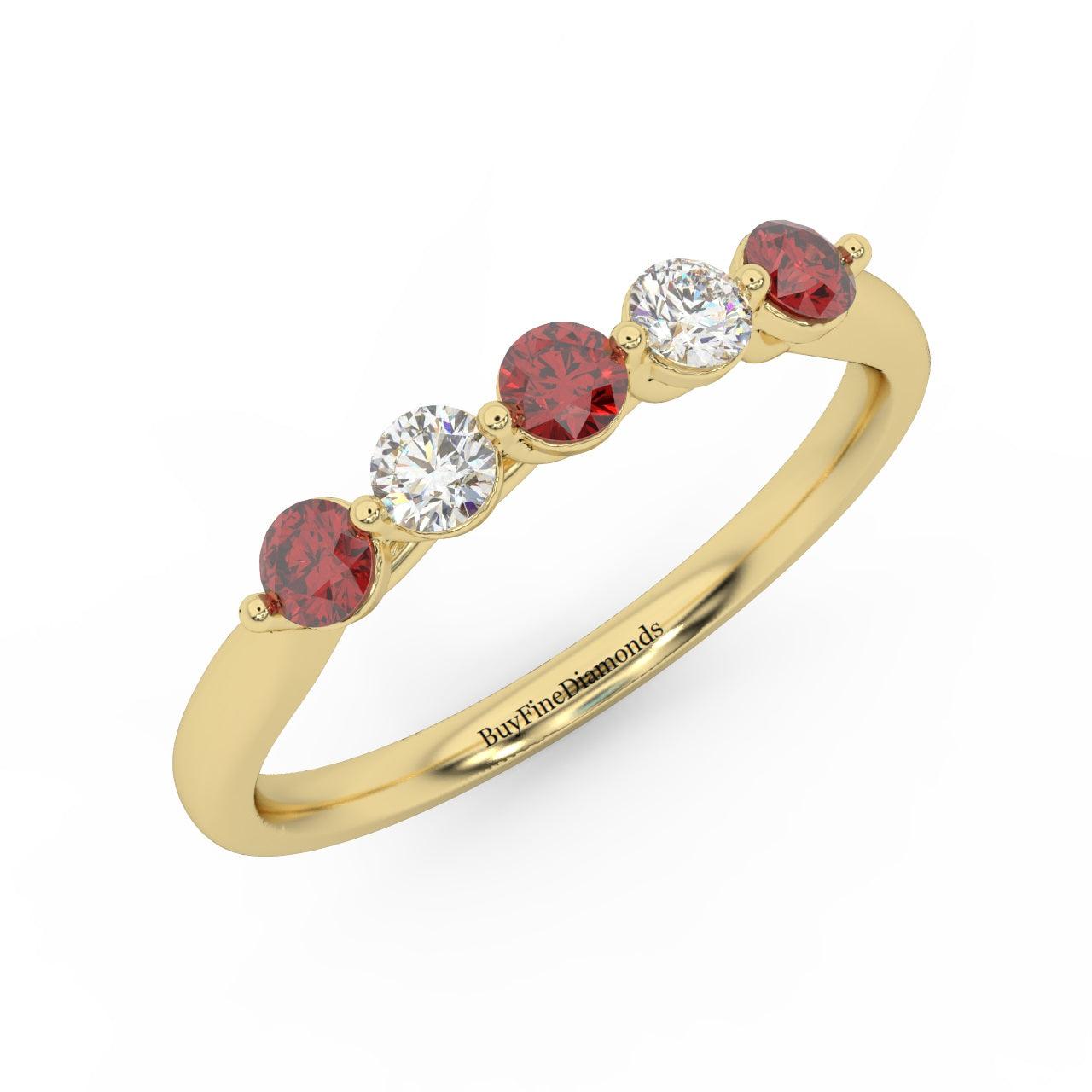 Natural Red Ruby Round & Diamond Women's Wedding Band - 0.40 Carat