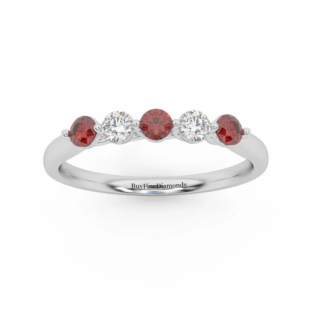 Natural Red Ruby Round & Diamond Women's Wedding Band - 0.40 Carat