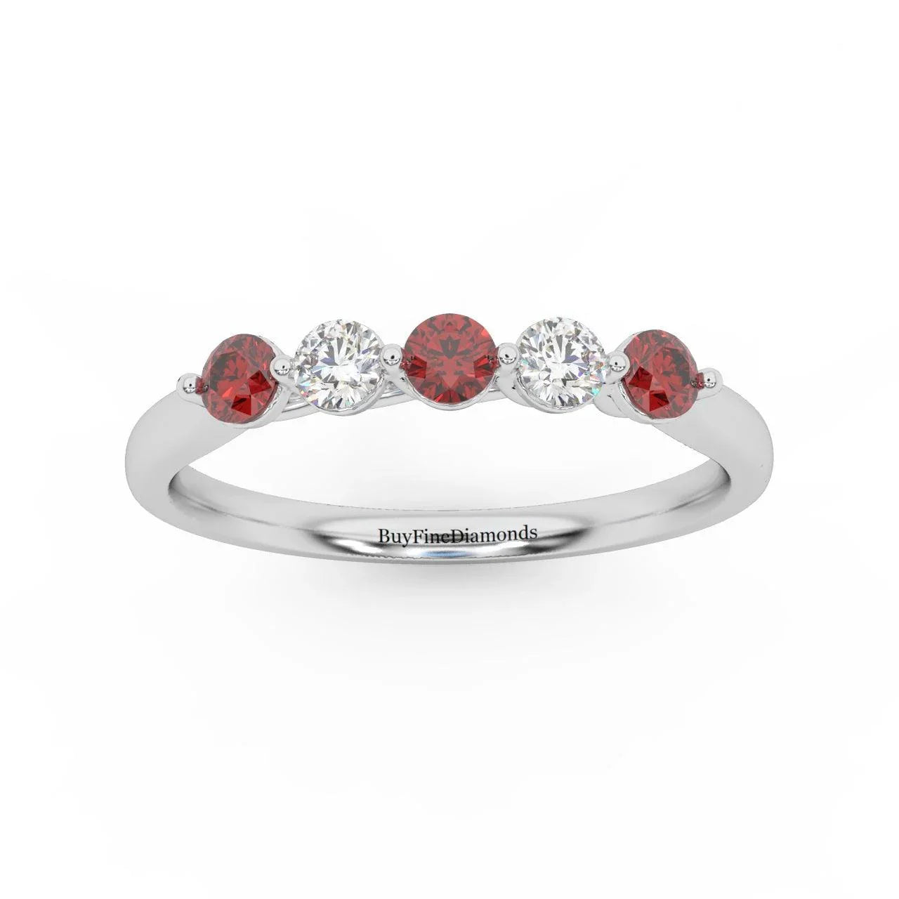 Natural Red Ruby Round & Diamond Women's Wedding Band - 0.40 Carat