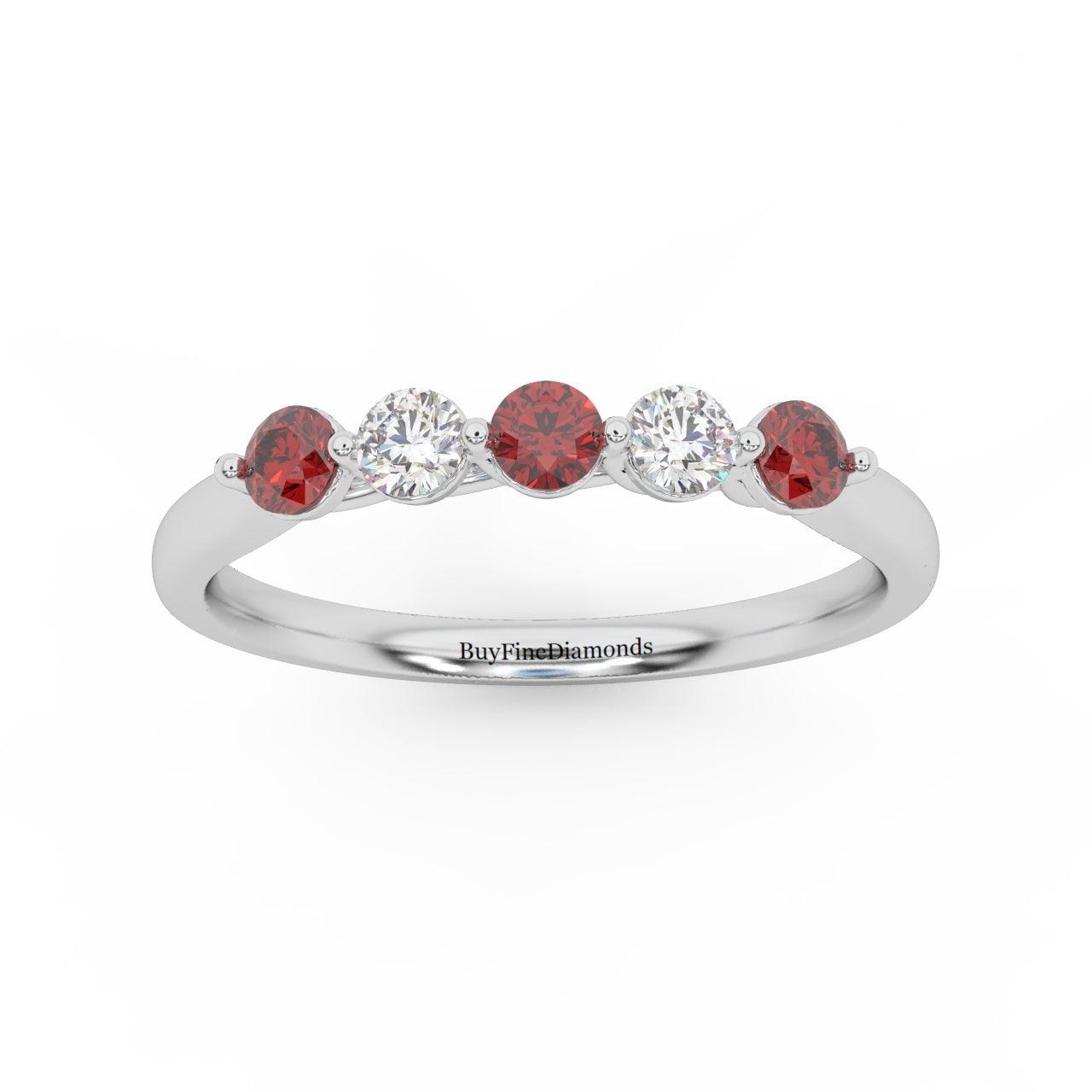 Natural Red Ruby Round & Diamond Women's Wedding Band - 0.40 Carat