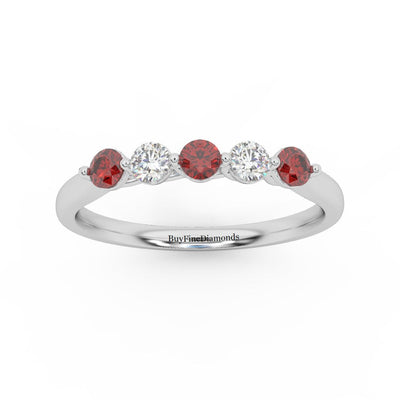 Natural Red Ruby Round & Diamond Women's Wedding Band - 0.40 Carat