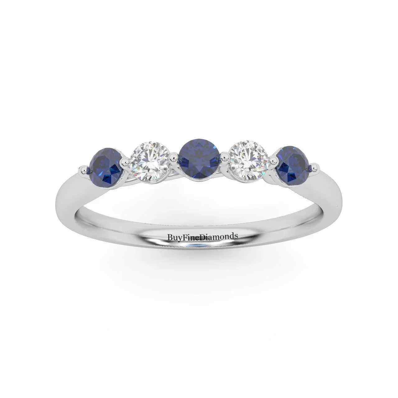 Natural Blue Sapphire Round & Diamond Women's Wedding Band - 0.40 Carat