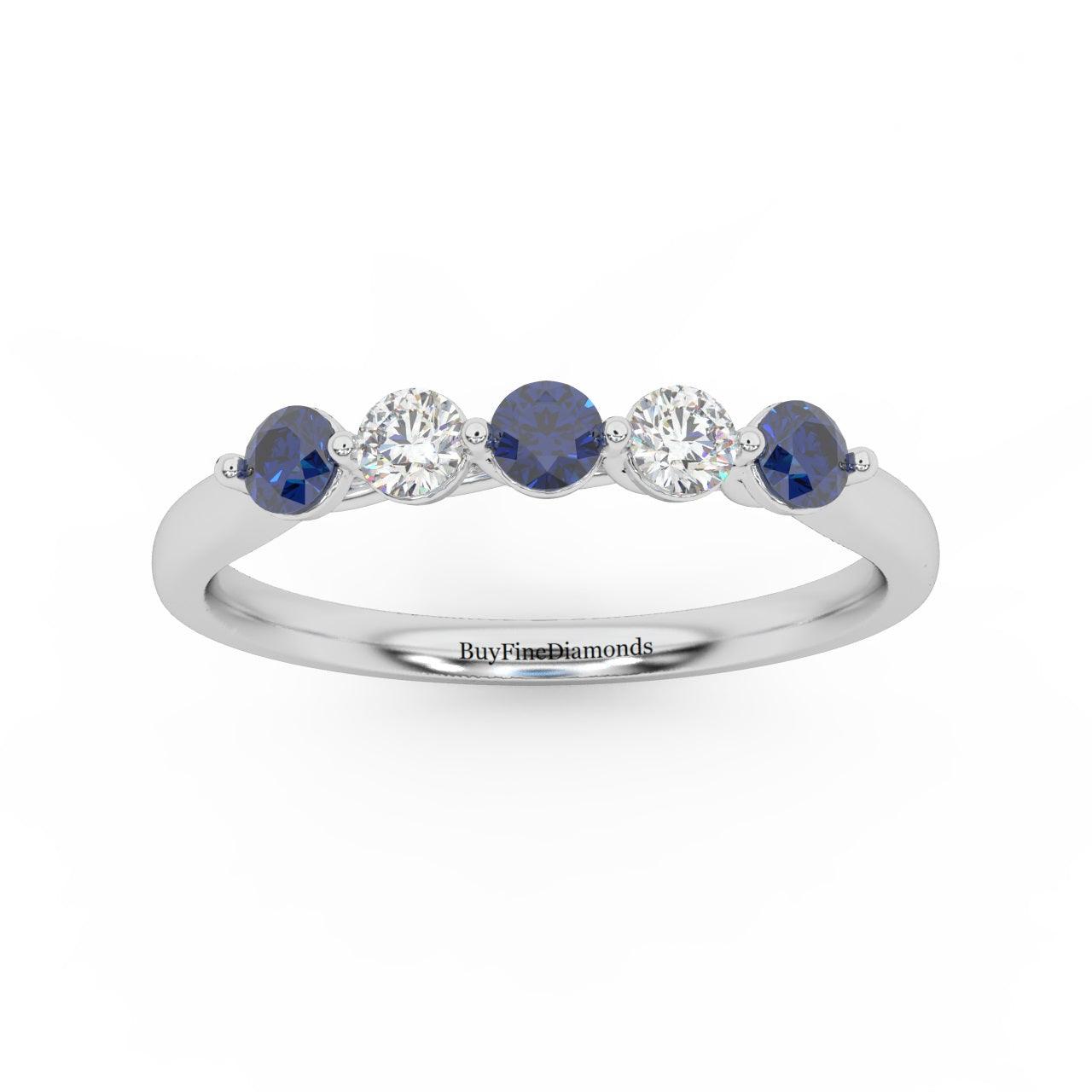 Natural Blue Sapphire Round & Diamond Women's Wedding Band - 0.40 Carat