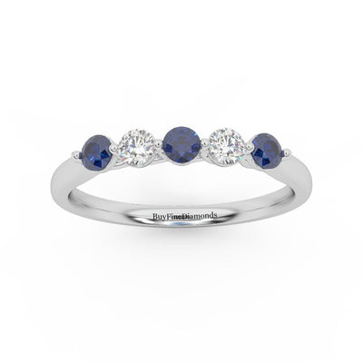 Natural Blue Sapphire Round & Diamond Women's Wedding Band - 0.40 Carat