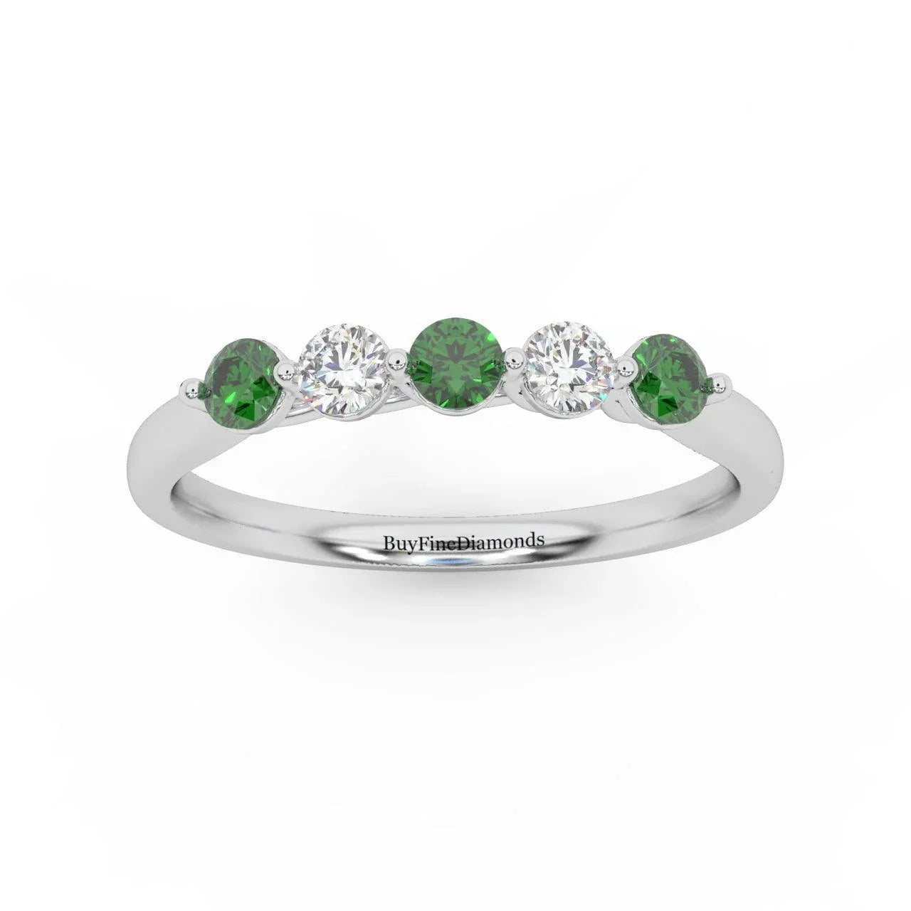 Natural Green Emerald Round & Diamond Women's Wedding Band - 0.40 Carat