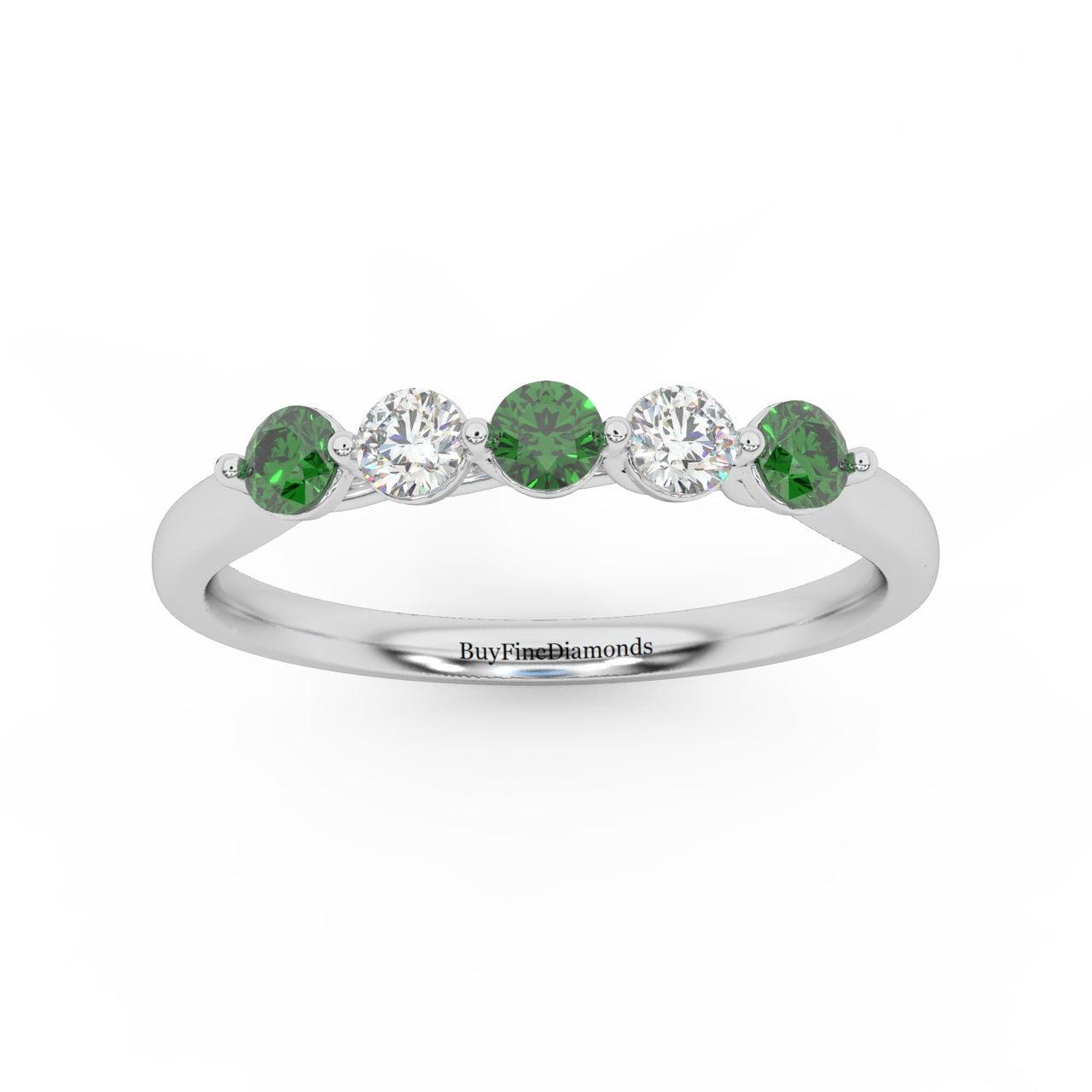 Natural Green Emerald Round & Diamond Women's Wedding Band - 0.40 Carat