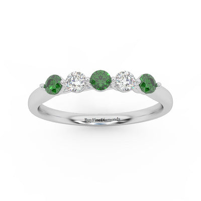 Natural Green Emerald Round & Diamond Women's Wedding Band - 0.40 Carat