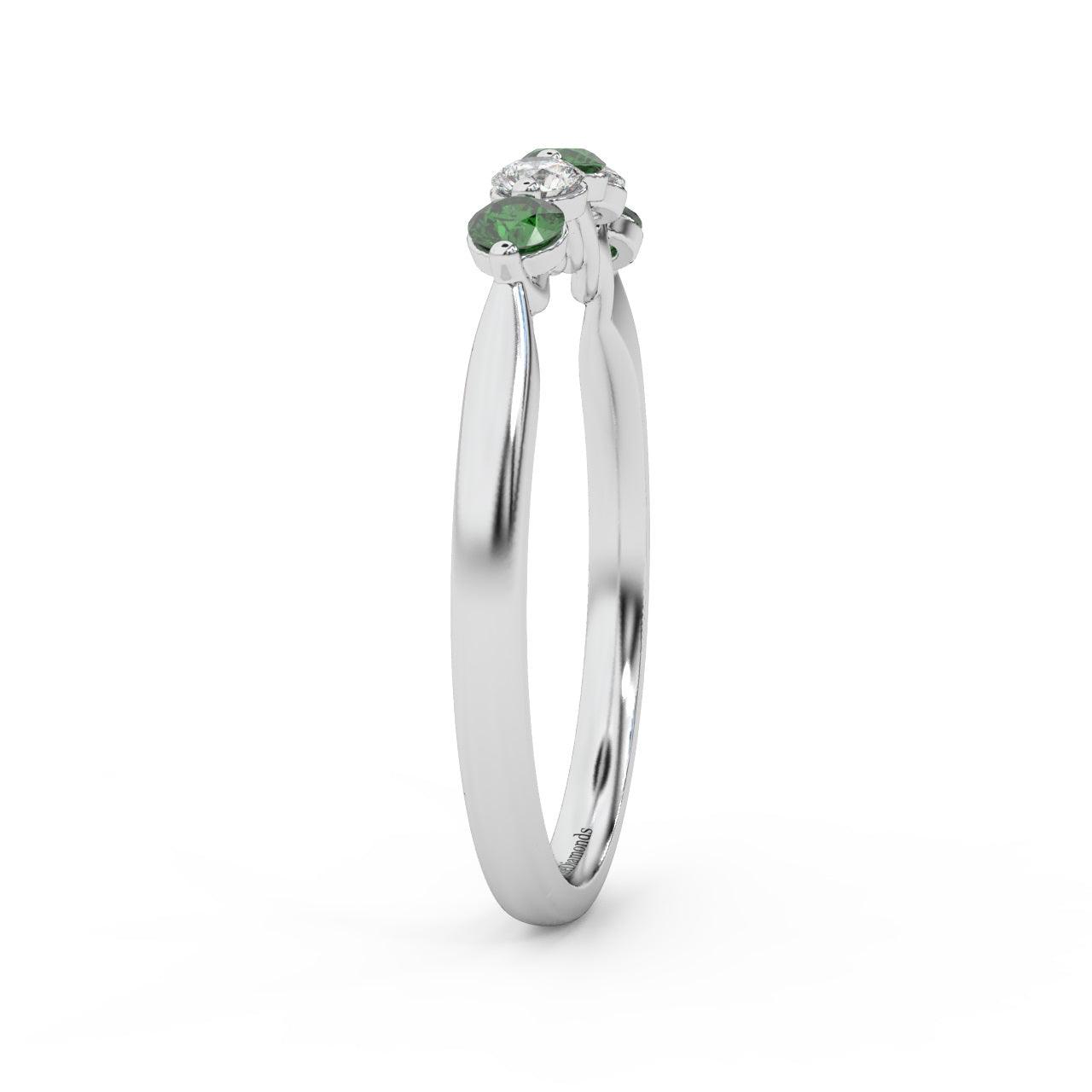 Natural Green Emerald Round & Diamond Women's Wedding Band - 0.40 Carat