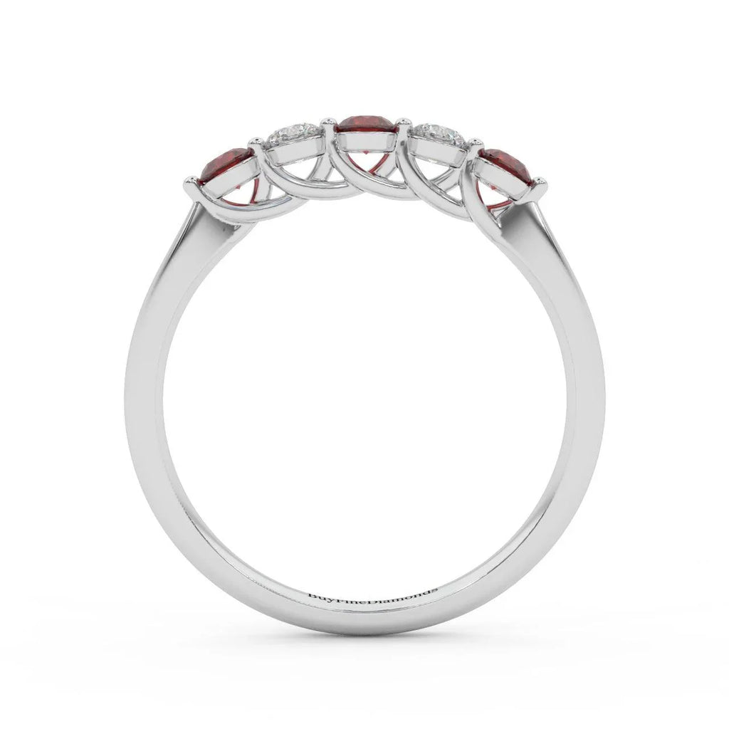 Natural Red Ruby Round & Diamond Women's Wedding Band - 0.40 Carat