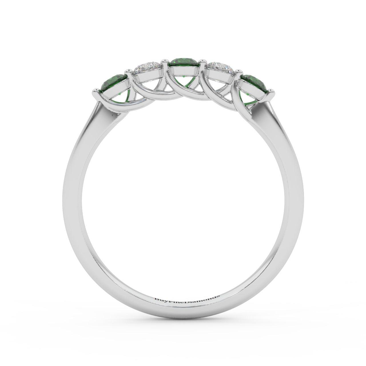 Natural Green Emerald Round & Diamond Women's Wedding Band - 0.40 Carat