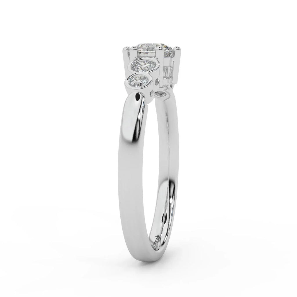 0.60 Ct Natural Round Diamond Engagement Ring With Side Stone, Platinum , 9K, 18K Gold