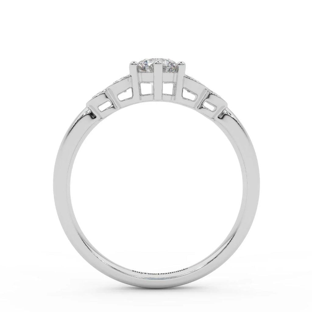 0.60 Ct Natural Round Diamond Engagement Ring With Side Stone, Platinum , 9K, 18K Gold