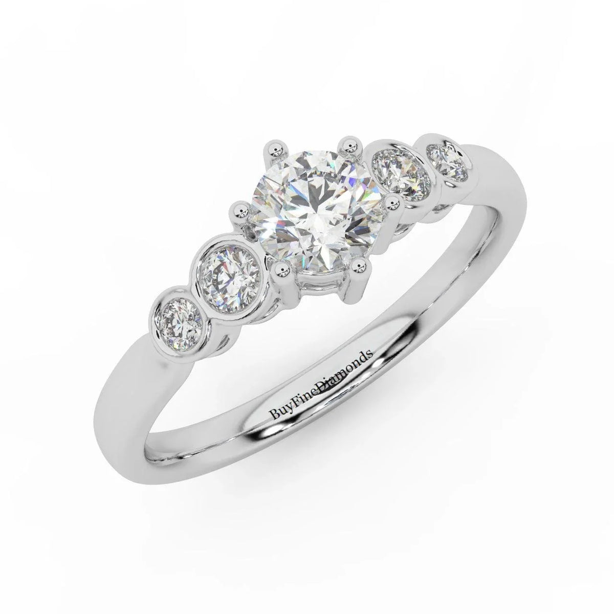0.60 Ct Natural Round Diamond Engagement Ring With Side Stone, Platinum , 9K, 18K Gold