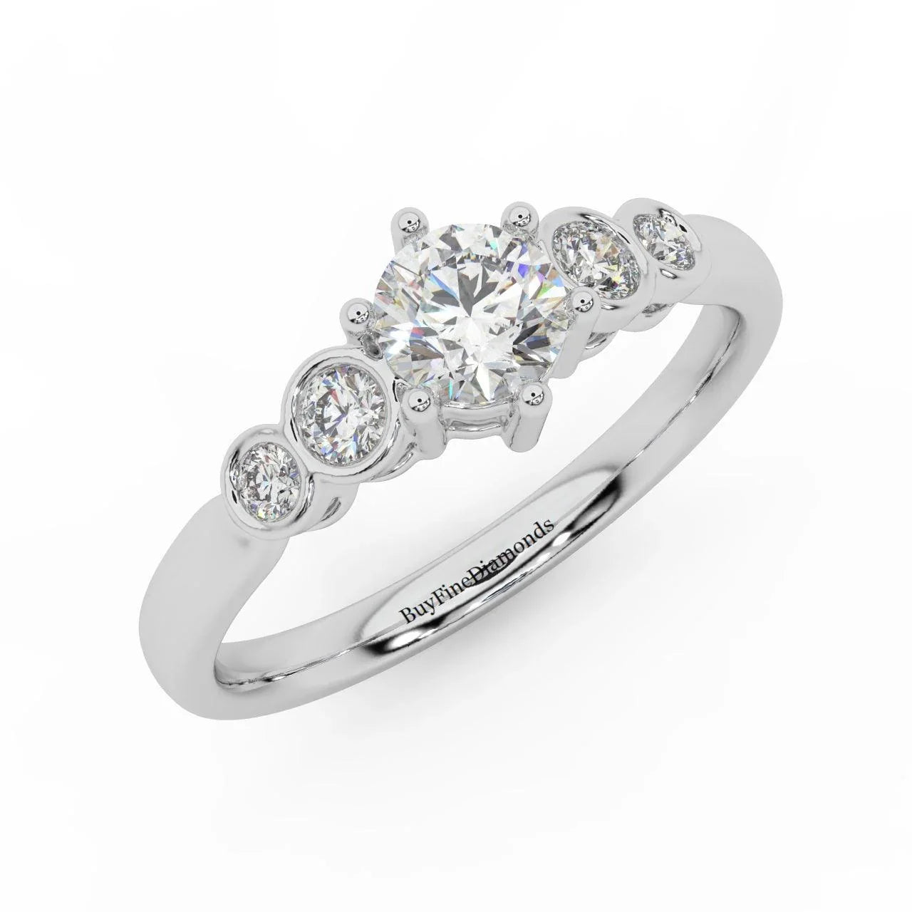 0.60 Ct Natural Round Diamond Engagement Ring With Side Stone, Platinum , 9K, 18K Gold