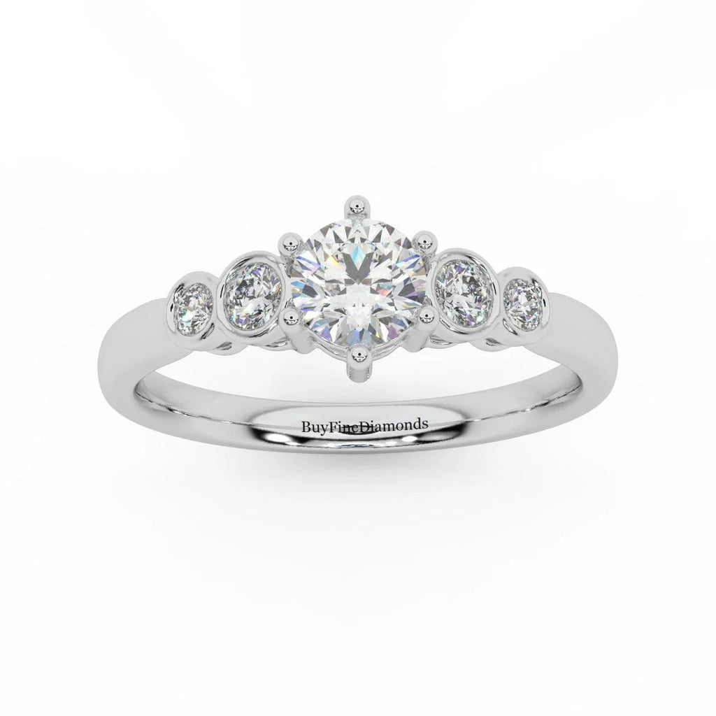 0.60 Ct Natural Round Diamond Engagement Ring With Side Stone, Platinum , 9K, 18K Gold