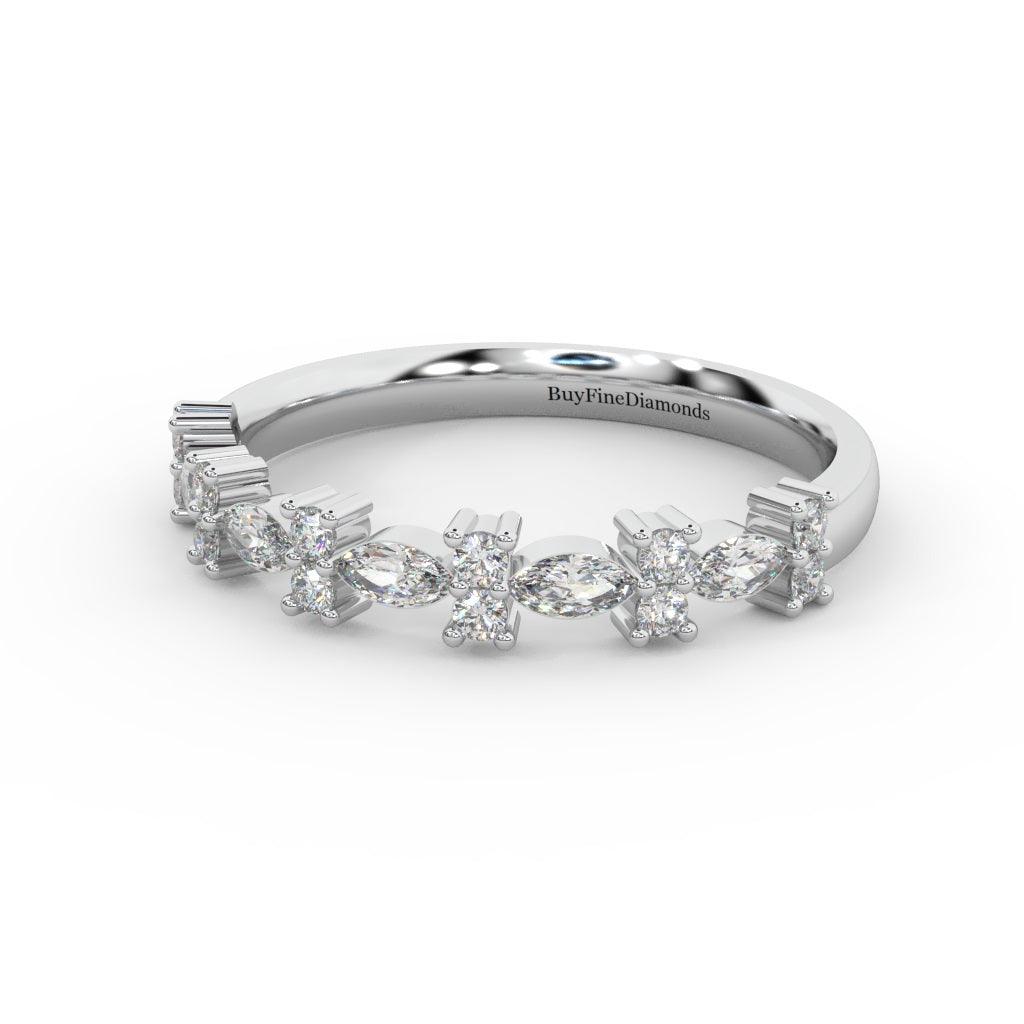 Natural Marquise & Round Diamond Designer Wedding Ring For Women - 0.55 Carat