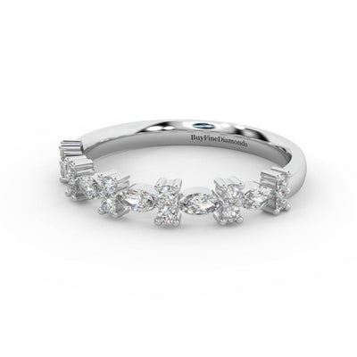 Natural Marquise & Round Diamond Designer Wedding Ring For Women - 0.55 Carat