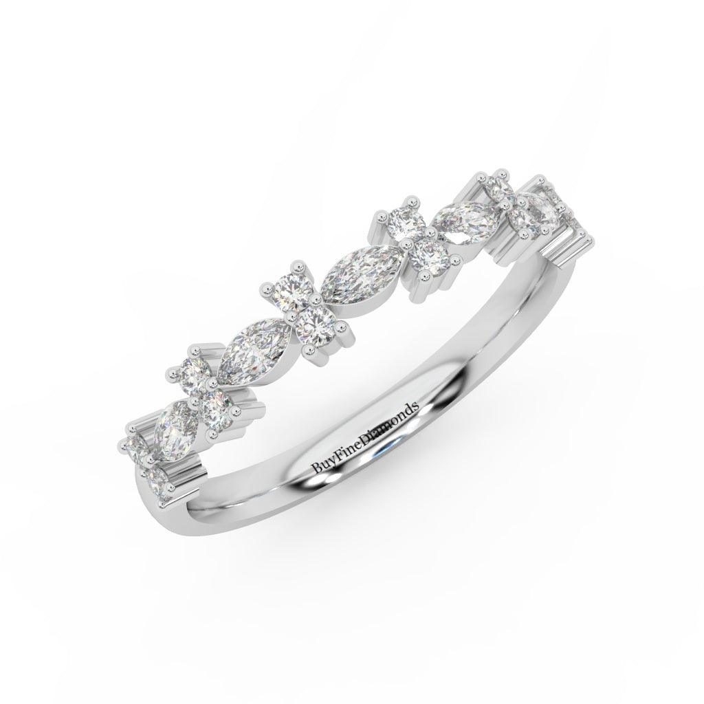 Natural Marquise & Round Diamond Designer Wedding Ring For Women - 0.55 Carat