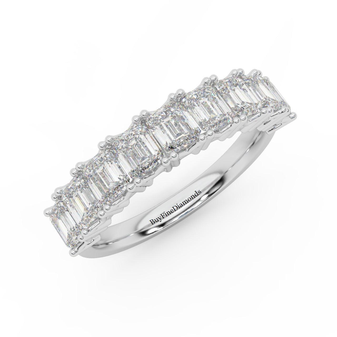 Natural Emerald Cut Women's Diamond Half Eternity Ring - 1.20 Carat