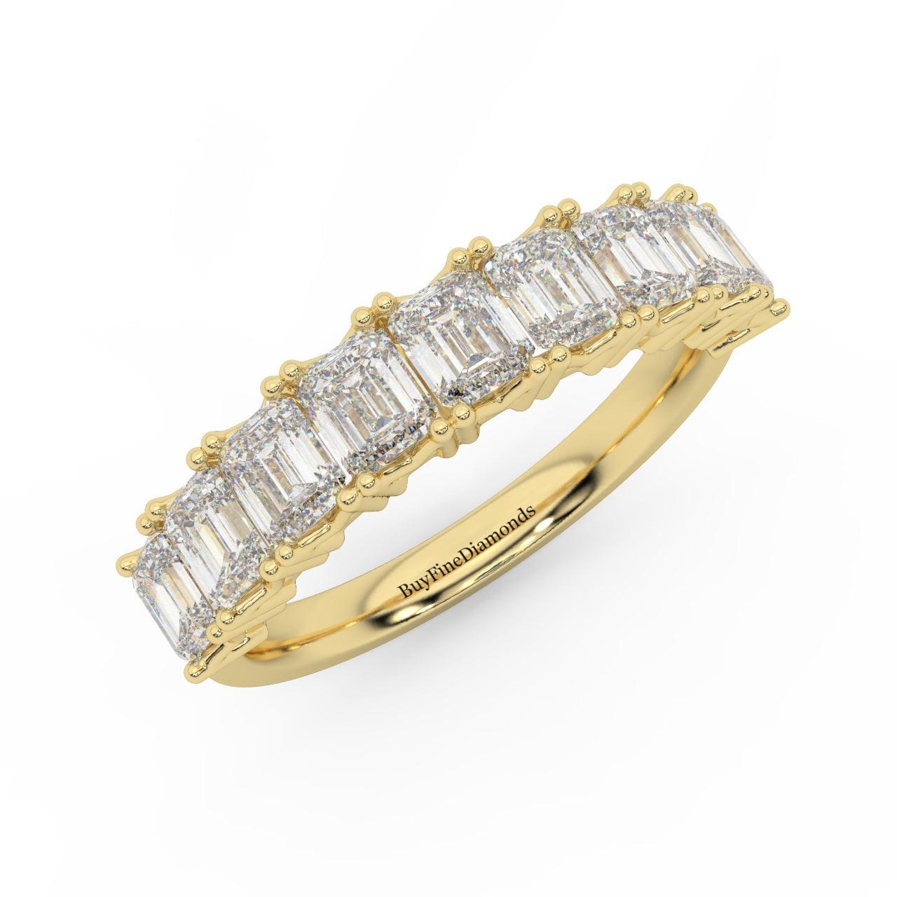 Natural Emerald Cut Women's Diamond Half Eternity Ring - 1.20 Carat